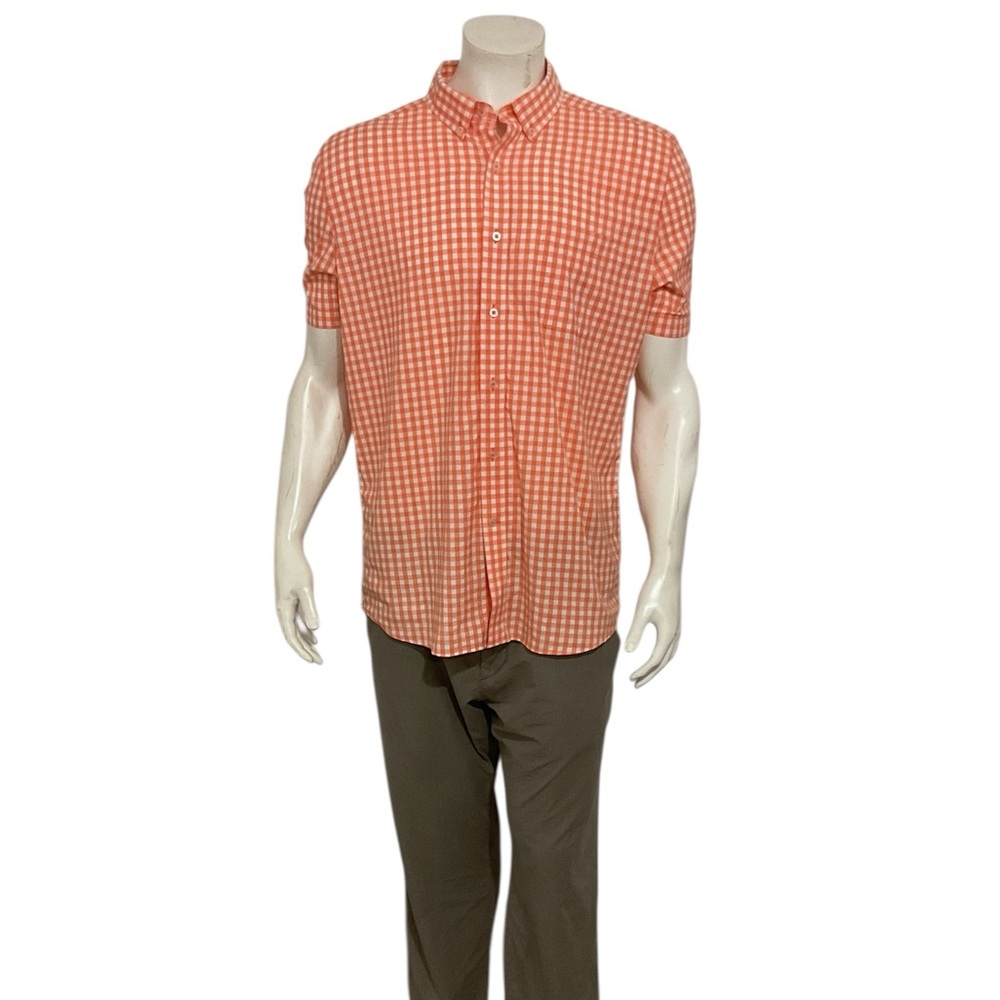 Southern Tide Men’s Orange Check Plaid Short Sleeve Button Shirt